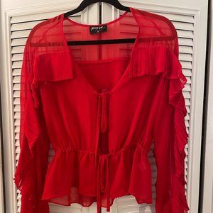 Ruffle Tie Front Red Top